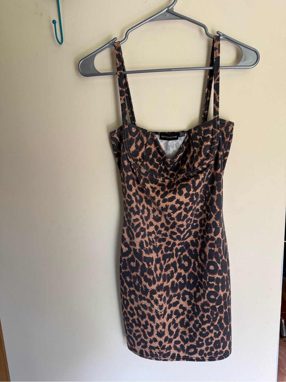PrettyLittleThing Black and Brown Leopard Print Cowl Mini Dress